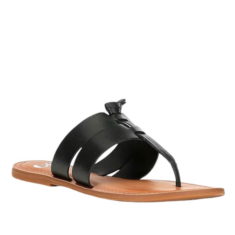 Gianni Bini Womens 6.5 Heat Wave Black Leather Thong Sandal
